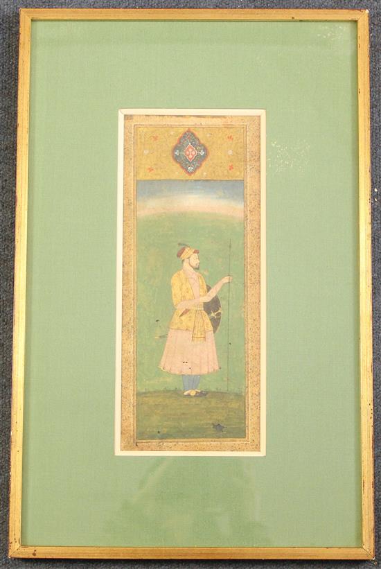 19th century Indian School Illumination of a standing warrior, 11 x 4.5in.